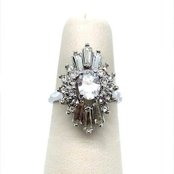 Designer A Sterling Silver & Cubic Zirconia Anniversary Cocktail Size 7 Ring! 13 - Picture 1 of 10